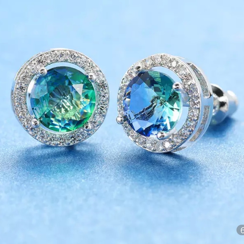 NEW - Sterling Silver 8mm Round Simulated Diamond Halo Stud Earrings